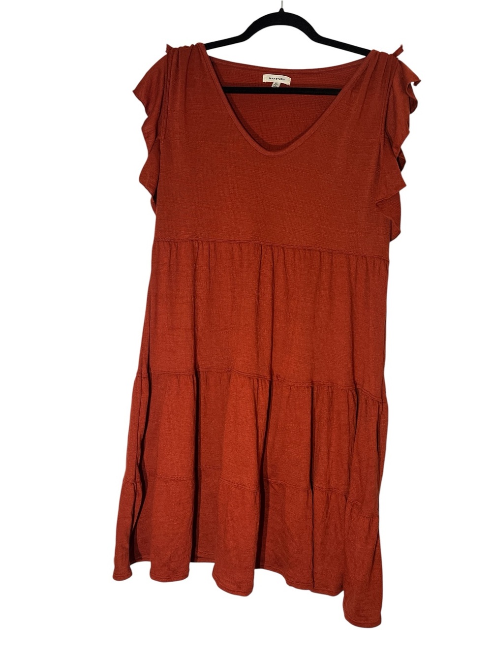 Max Studio Rust Tiered V-Neck Ruffle-Sleeve Dress Women’s XL